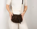 Suede leather bucket crossbody bag