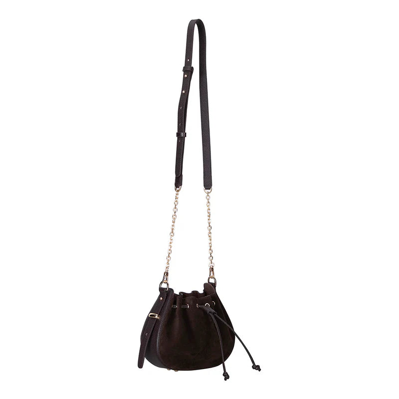Suede leather bucket crossbody bag