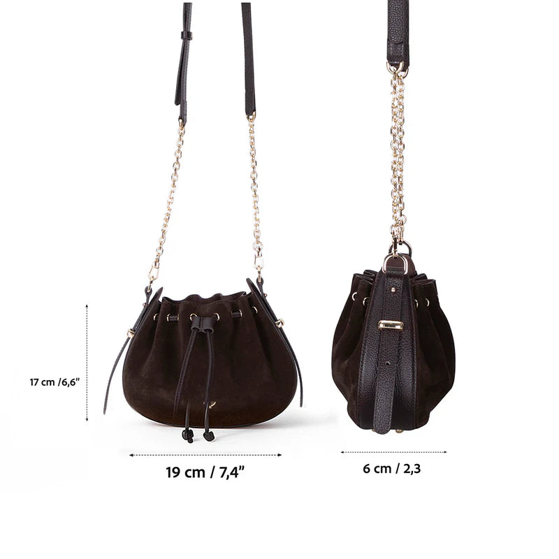Suede leather bucket crossbody bag