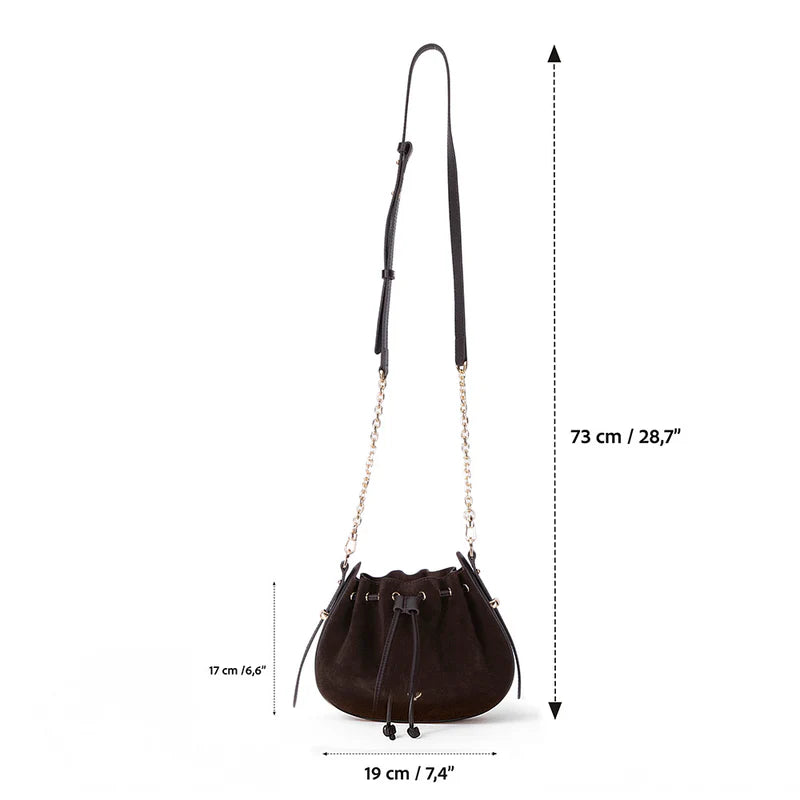 Suede leather bucket crossbody bag