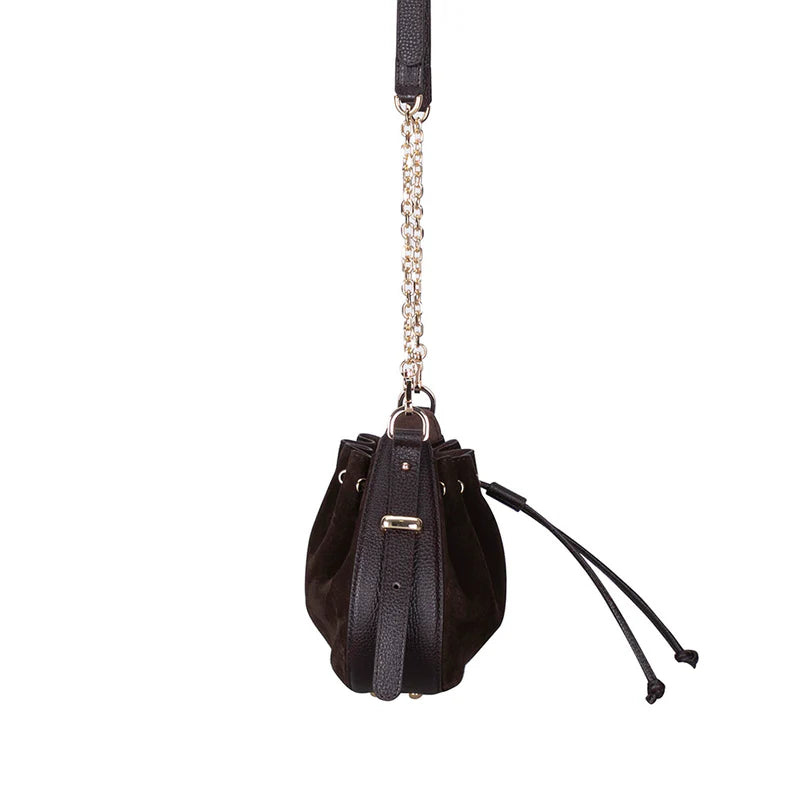 Suede leather bucket crossbody bag