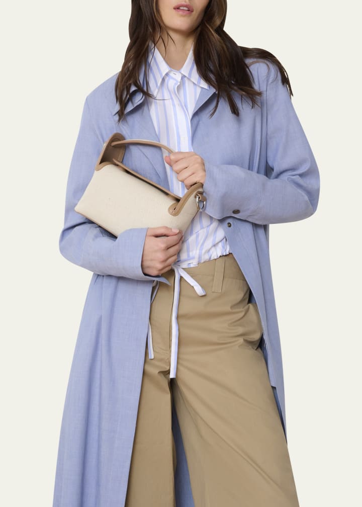 Canvas and leather box-style convertible crossbody/top-handle bag