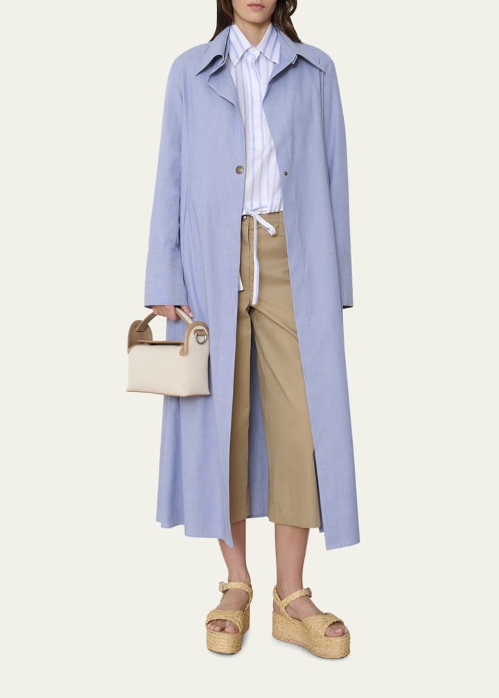 Canvas and leather box-style convertible crossbody/top-handle bag