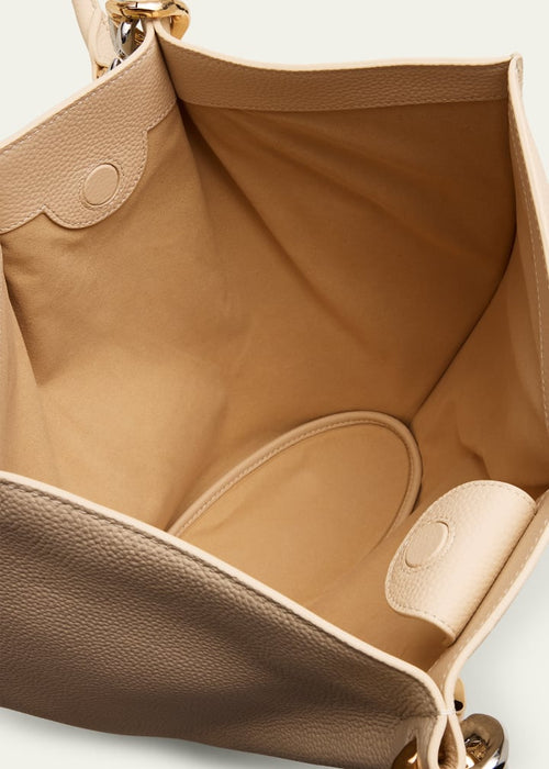 Fine-grain leather two-tone chain-link tote bag