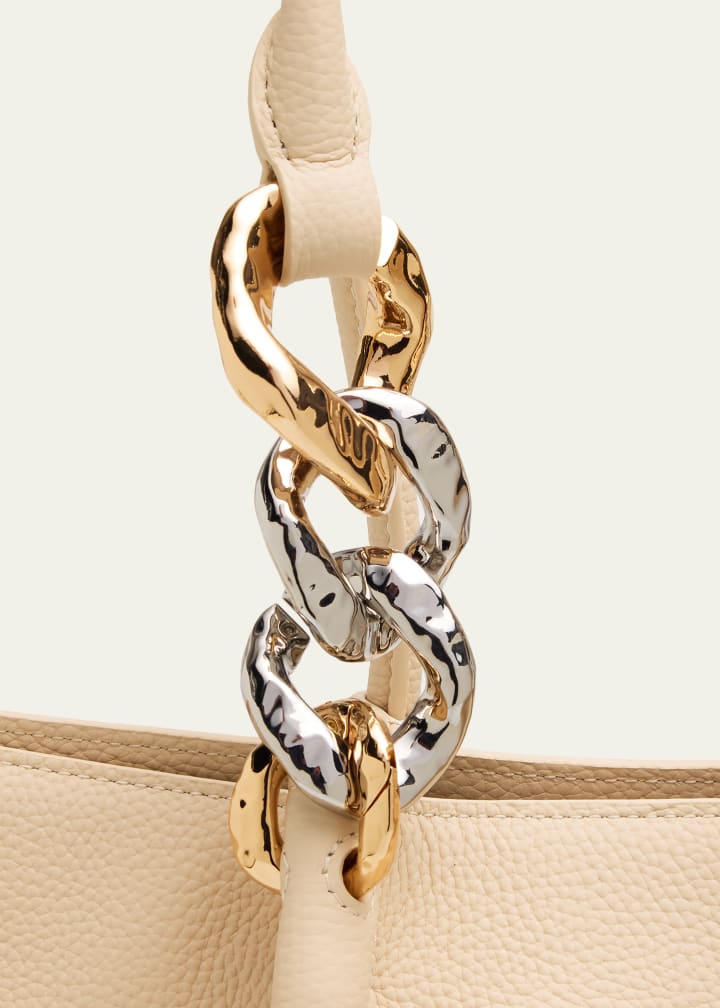 Fine-grain leather two-tone chain-link tote bag