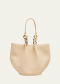 Fine-grain leather two-tone chain-link tote bag