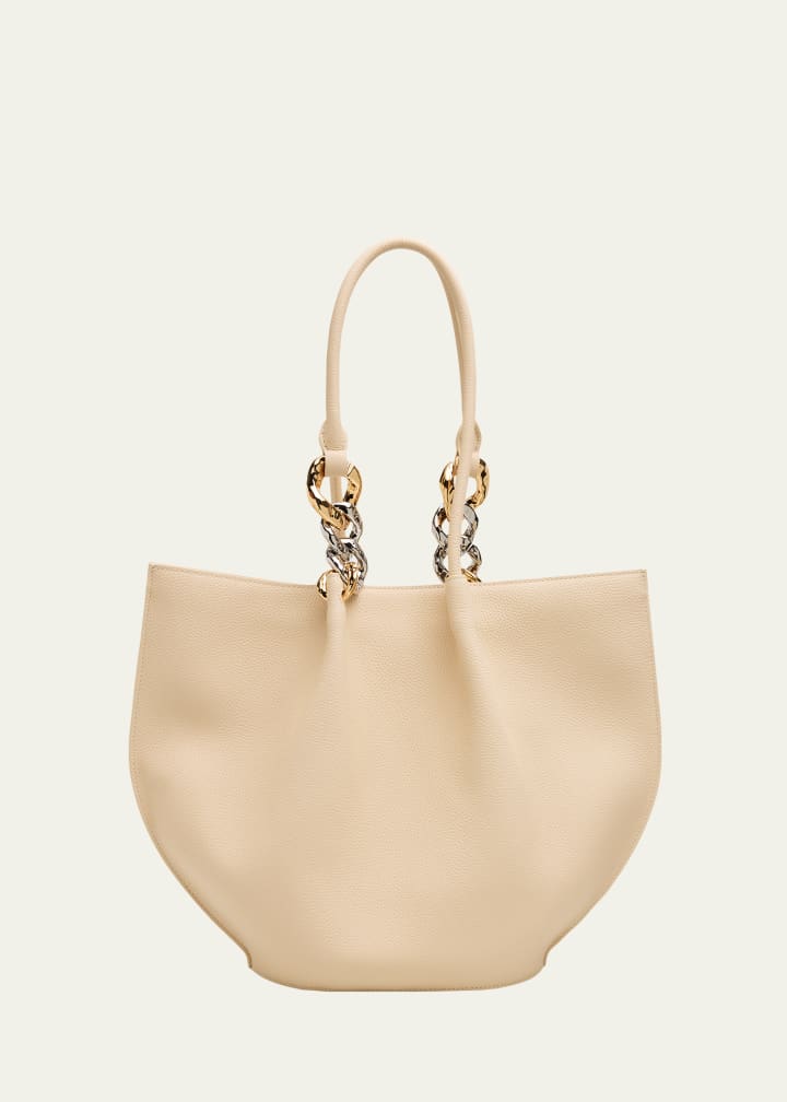 Fine-grain leather two-tone chain-link tote bag
