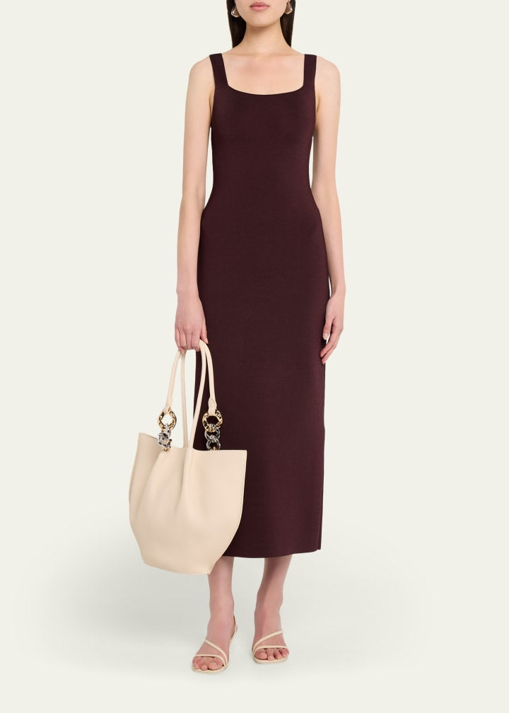 Fine-grain leather two-tone chain-link tote bag