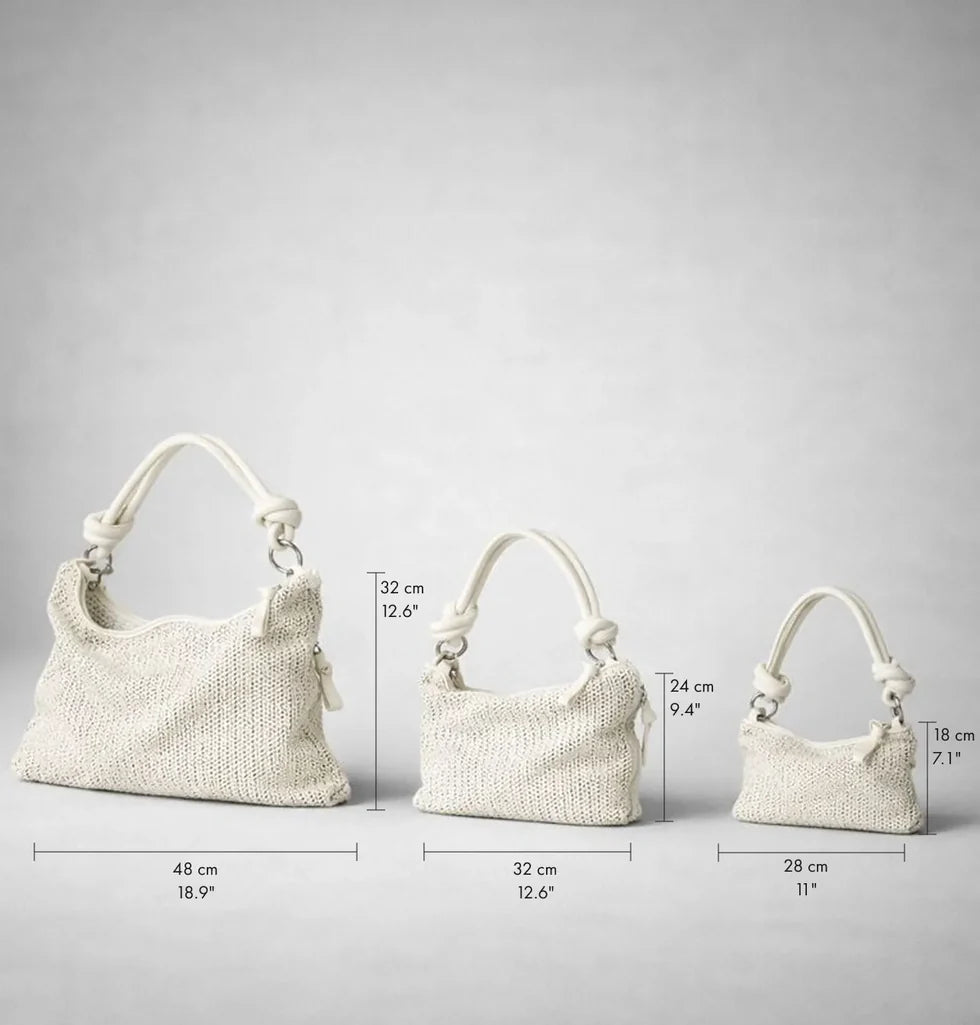 Knotted-handle woven mesh tote bag
