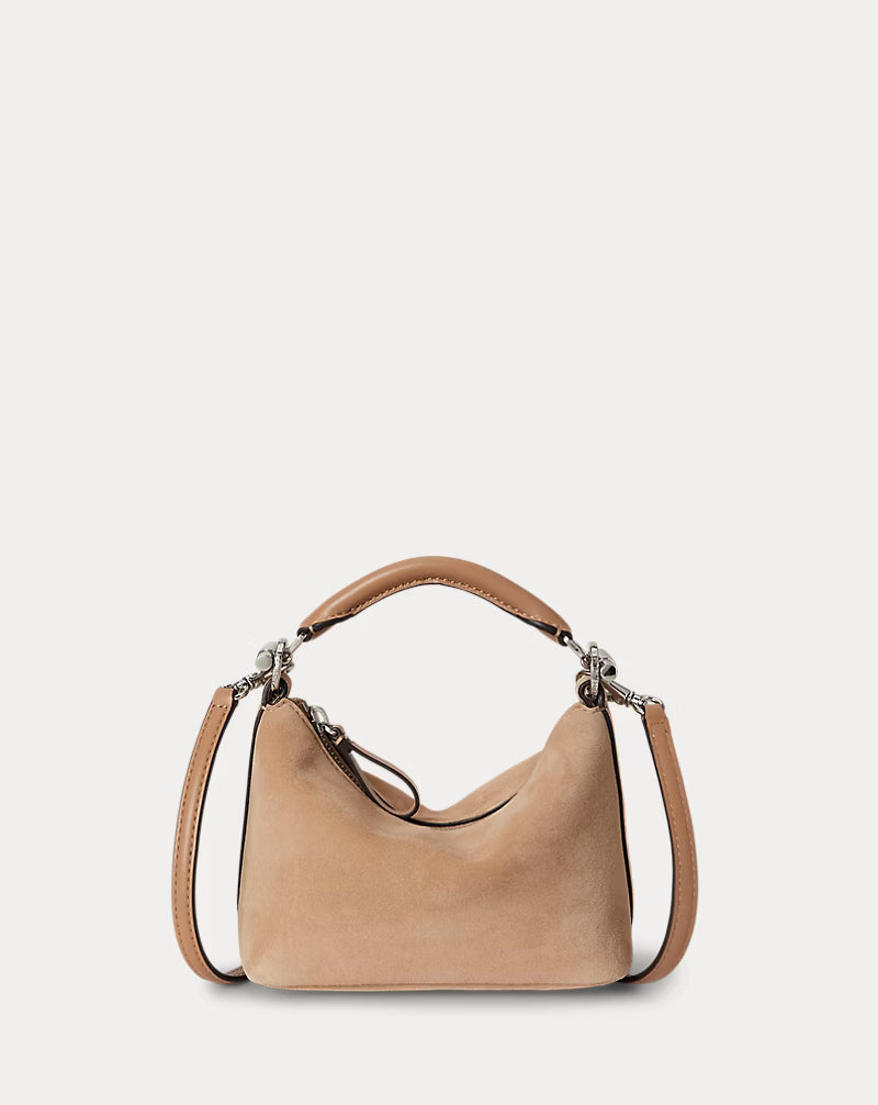 Suede and leather convertible mini hobo bag