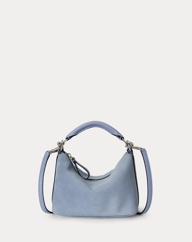 Suede and leather convertible mini hobo bag