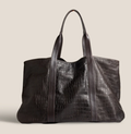 Oversized croco-embossed leather tote bag