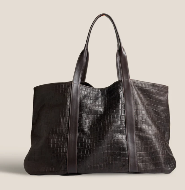 Oversized croco-embossed leather tote bag