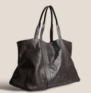 Oversized croco-embossed leather tote bag