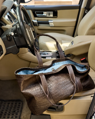 Oversized croco-embossed leather tote bag