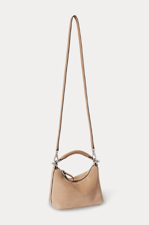 Suede and leather convertible mini hobo bag